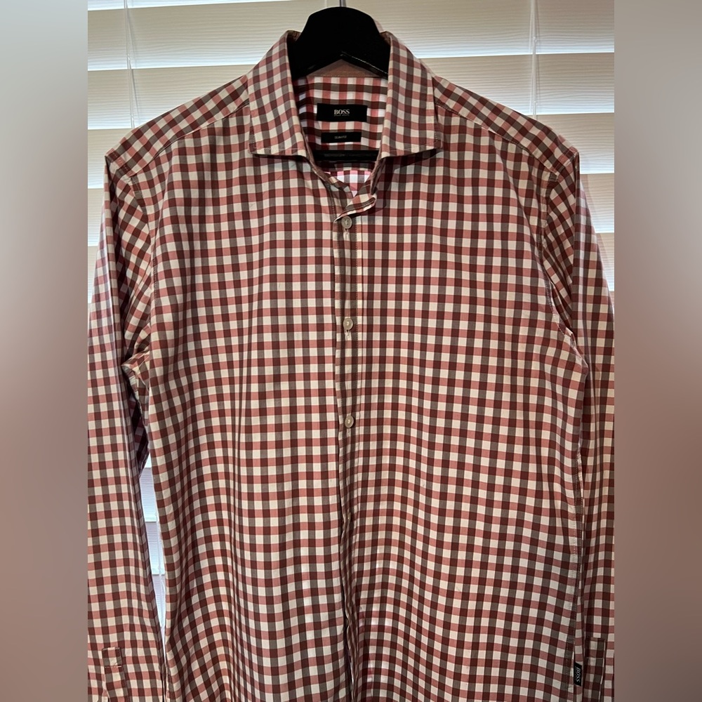 Hugo Boss slim fit plaid  button up shirt